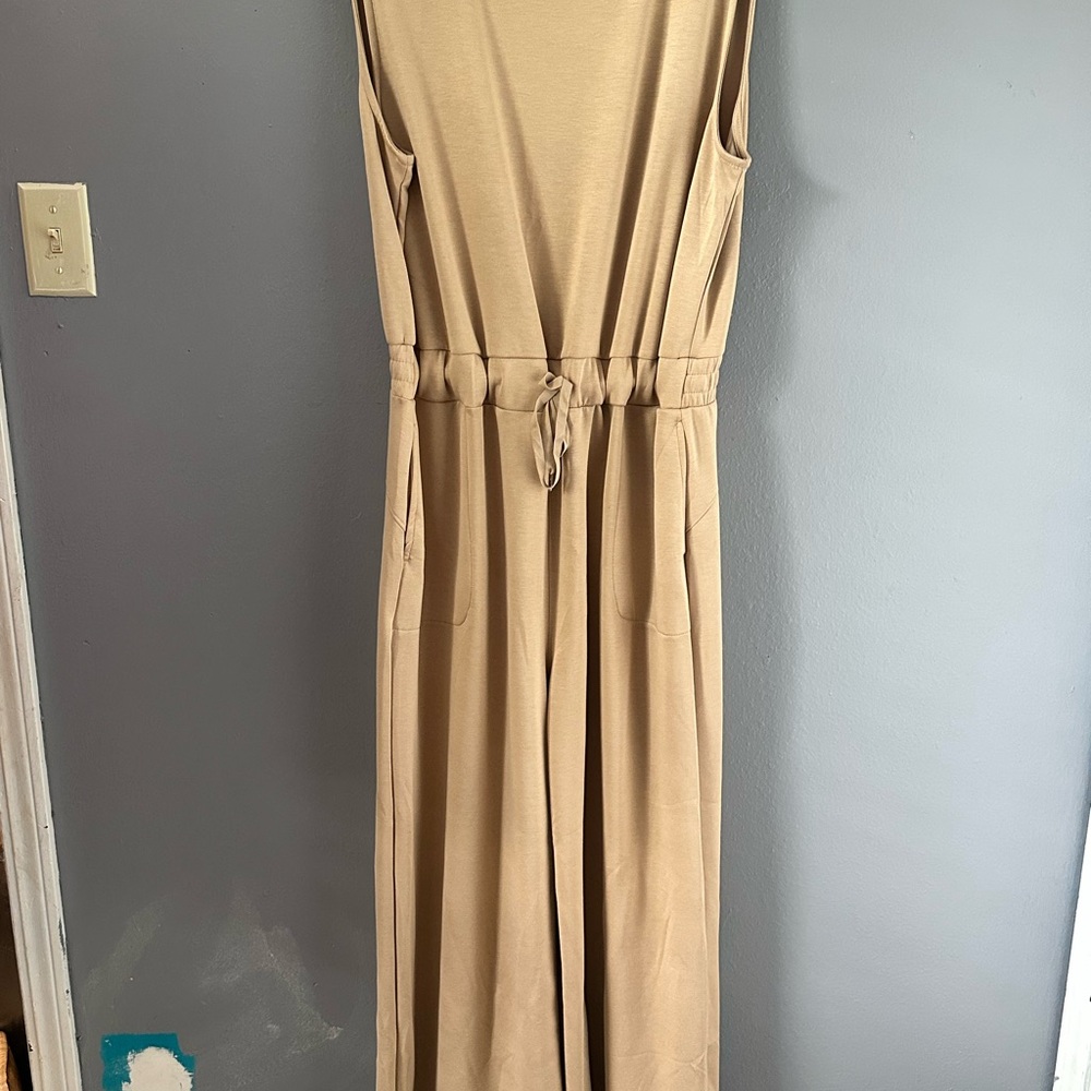 Tan Sleeveless V-neck Sheath Jumpsuit